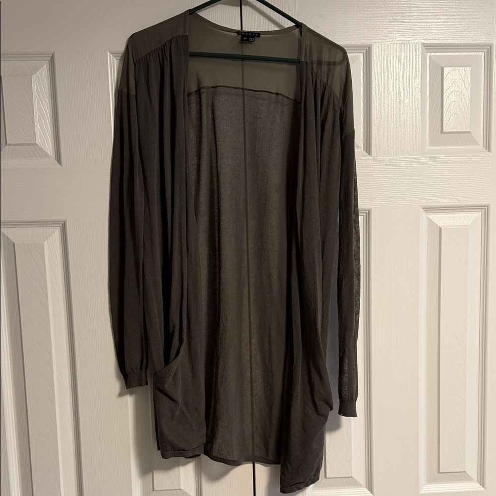 Theory Dark Gray Sheer Open-Front Cardigan Size S/P